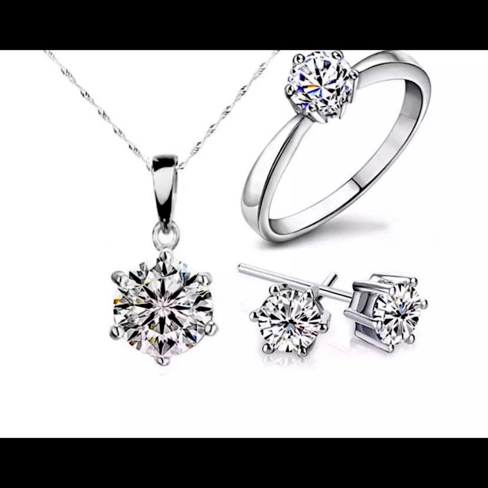 🍀New S925 cubic zirconia Crystal Necklace Earrings Ring(8)